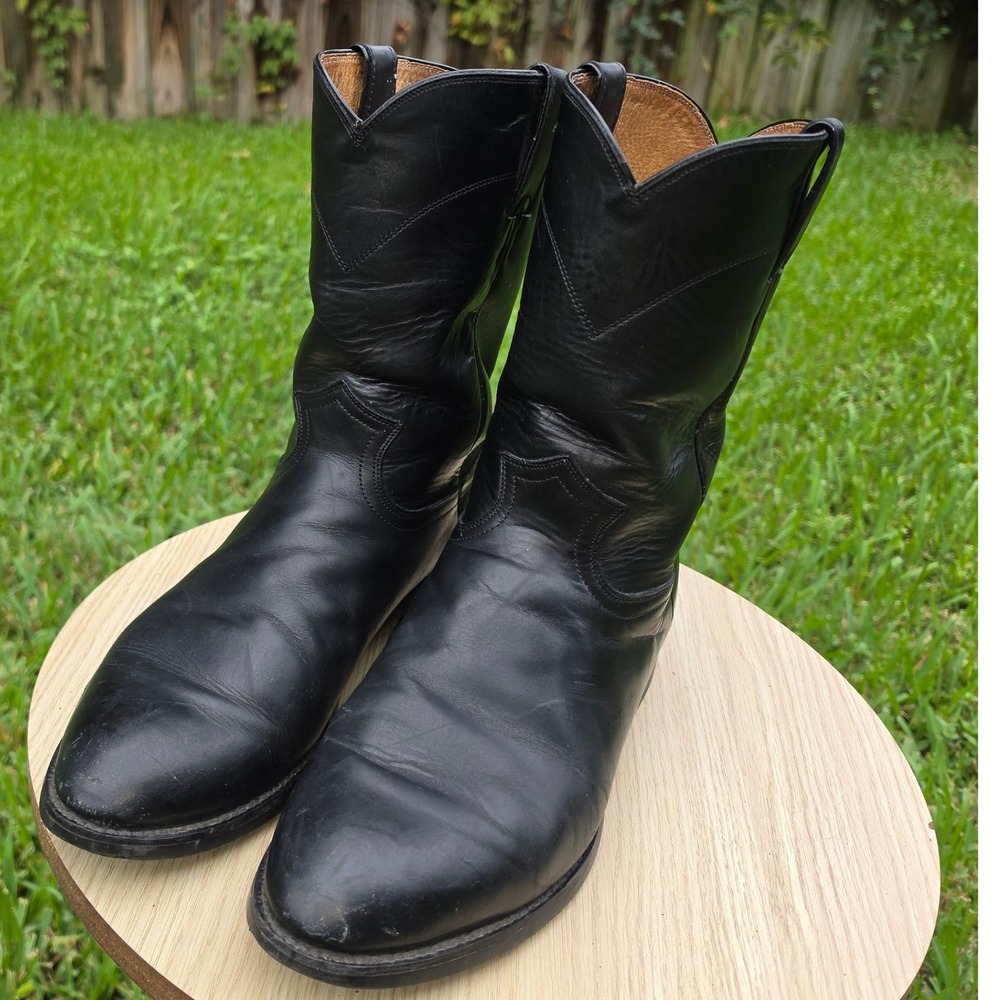 Justin Mens Black Leather Roper Boots Round Toe Western Style 3133 Size 11 D